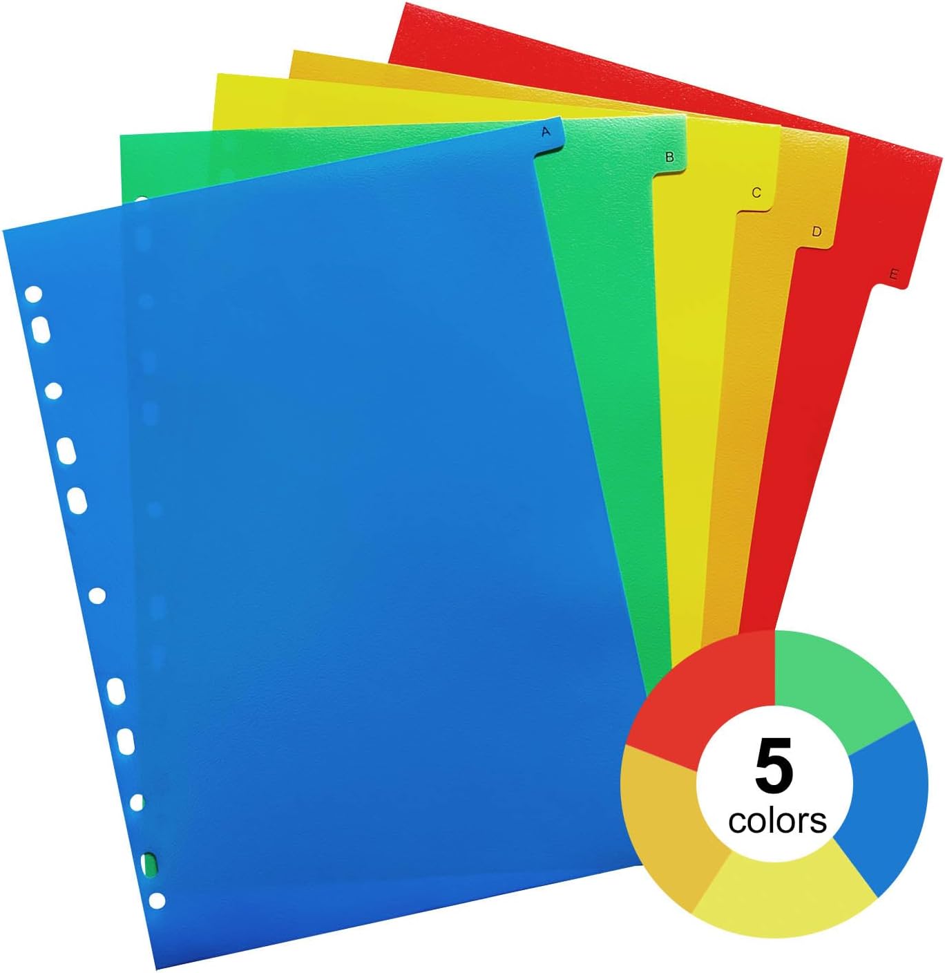 A-Z Tab Dividers, Alphabet Dividers for 2/3/4 Ring Binder, Customizable Table of Contents, Plastic Binder Dividers with Multicolor A-Z Tabs, 5 Sets