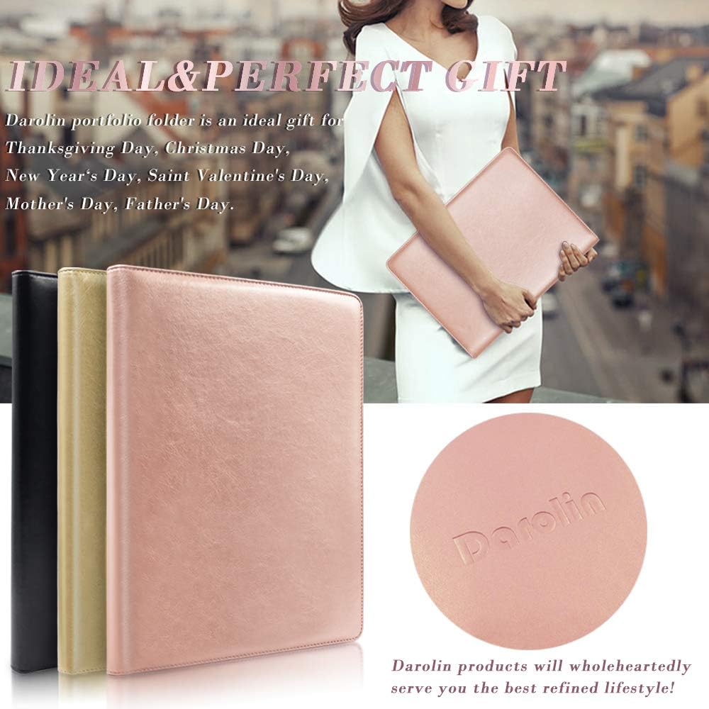 Darolin Business/Resume Padfolio Portfolio Folder with Letter/A4 Size Clipboard, Interview/Conference/Legal Document Organizer, Premium Portfolio Professional Case, Padfolio for Women/Men-Rosegold