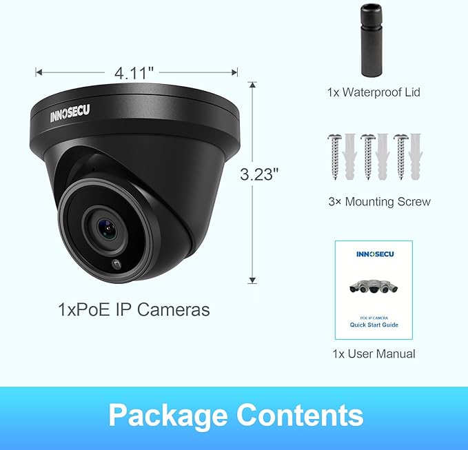 4MP PoE Camera, Wired IP Security Dome Surveillance Camera, Outdoor Waterproof IP67, IR Night Vision, Built-in Mic, 2.8mm Lens Wide Angle 110°, Human/Vehicle Detection, IND4FR93A-B (Black)