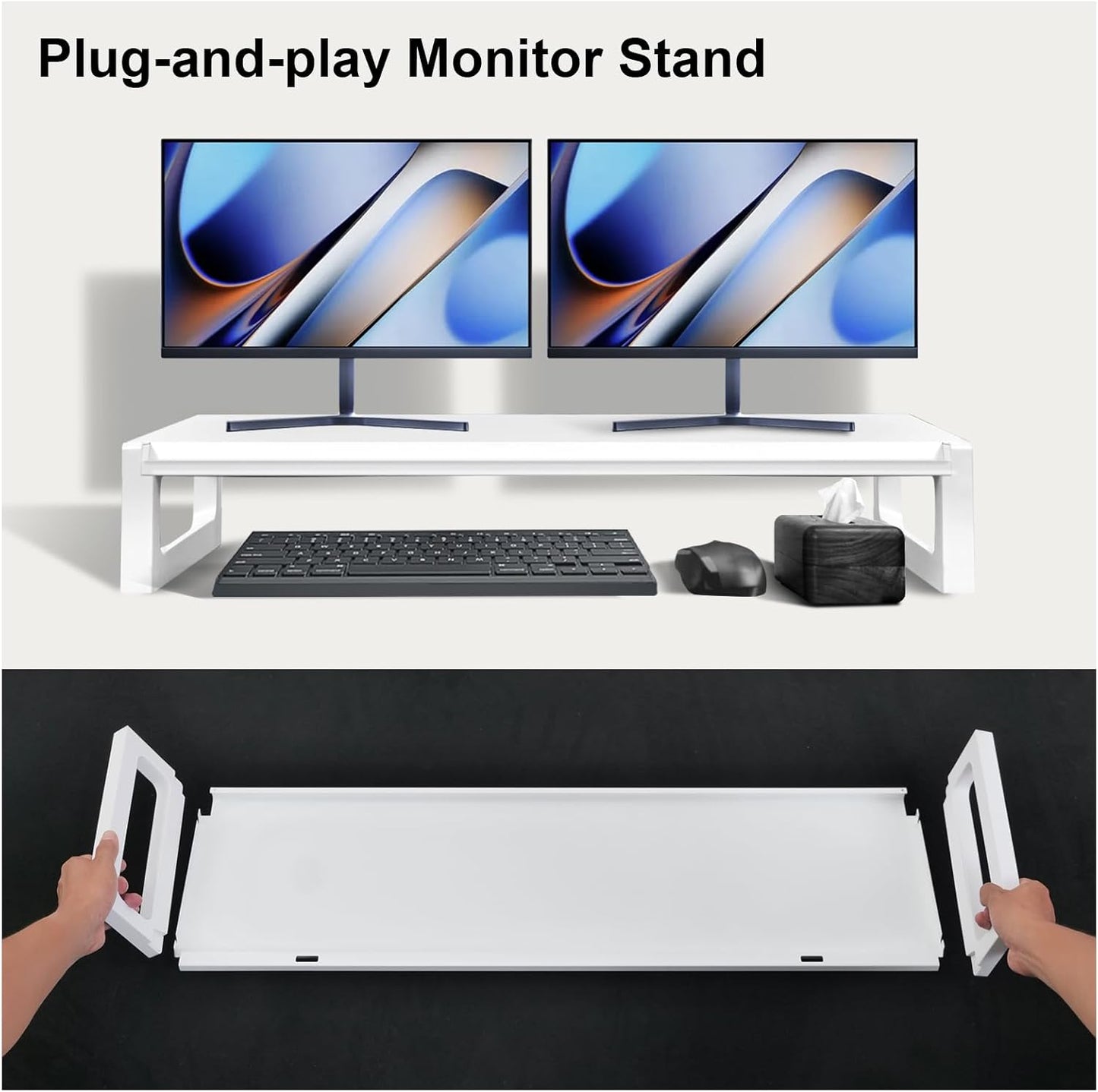 Dual Monitor Stand Riser – 36-Inch Computer Monitor Stand with Multifunctional Slot for 2 Monitors, Multi-Purpose Desktop Storage for Laptop, Printer, TV