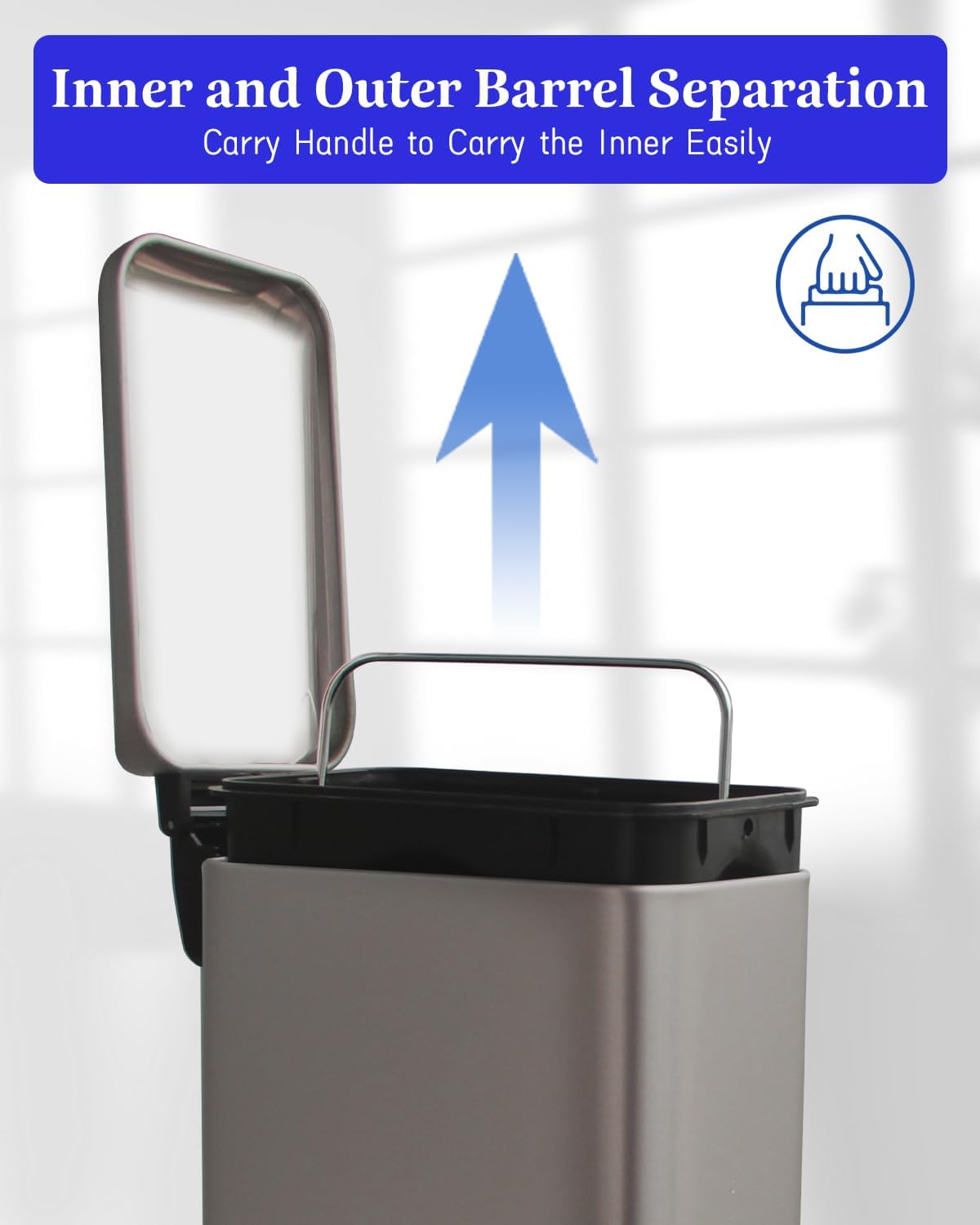 Bathroom Trash Can with Lid,5 Liter / 1.3 Gallon Small Trash Can with Removable Liner, Soft Close lid & Step Pedal, Stainless Steel Trash Bin for Bathroom,Bedroom,Home Office, Kohler Grey