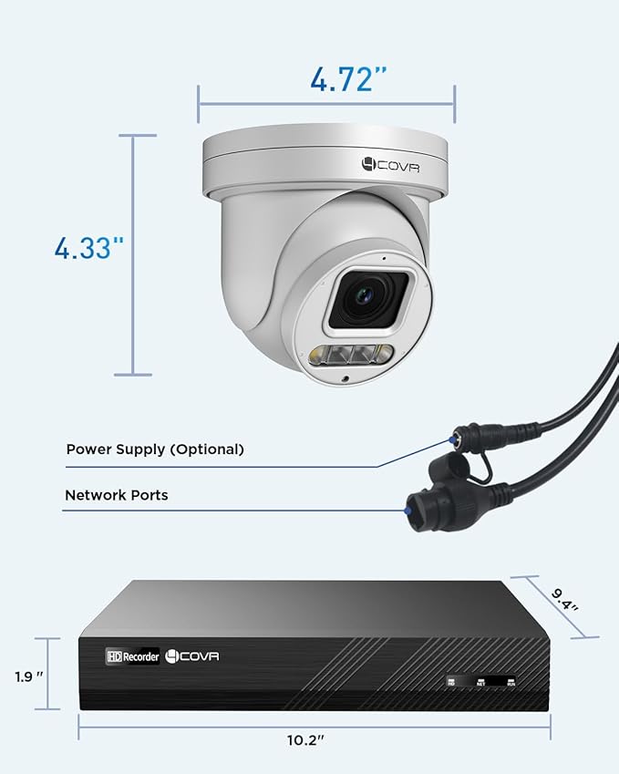 4COVR PoE PTZ Security Camera System 8 Channel 4K, 8X 8MP IP PTZ Camera Two Way Audio, 280ー Pan 90ー Tilt 5X Optical Zoom, Smart Color Night Vision, Human Vehicle Detection, NVR 2TB HDD, LY5XCP8M0808