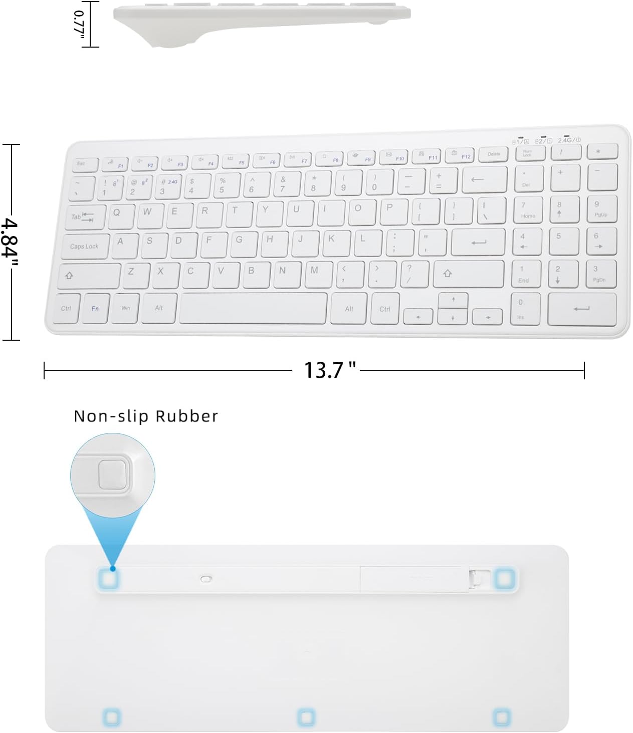 Wireless Bluetooth Keyboard, Universal Multi-Device Keyboard with Number Pad and Media Hotkeys, USB + Dual BT Connection, Ergonomic Design Slim for Windows Computer/Laptop/Tablet