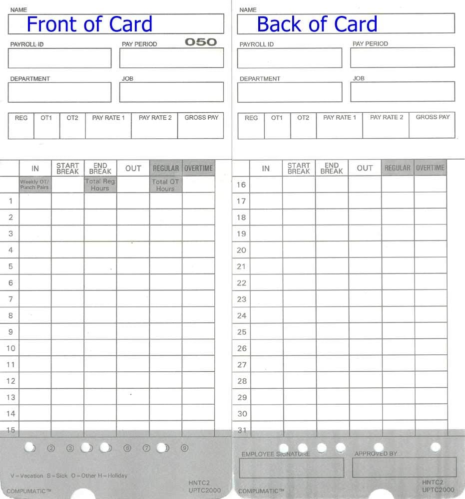 400 uPunch HN4000 Time Cards Also for HN2000, HN2500, HN4500 Calculating Time Clock HNTC2 UPTC2000 COMPUMATIC Compatible
