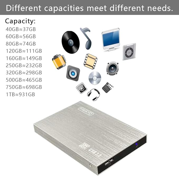 2.5'' HDD 320GB Ultra Slim Portable External Hard Drive USB3.0 Storage for Xbox One Console, PC, Laptop, MacBook (Silver)