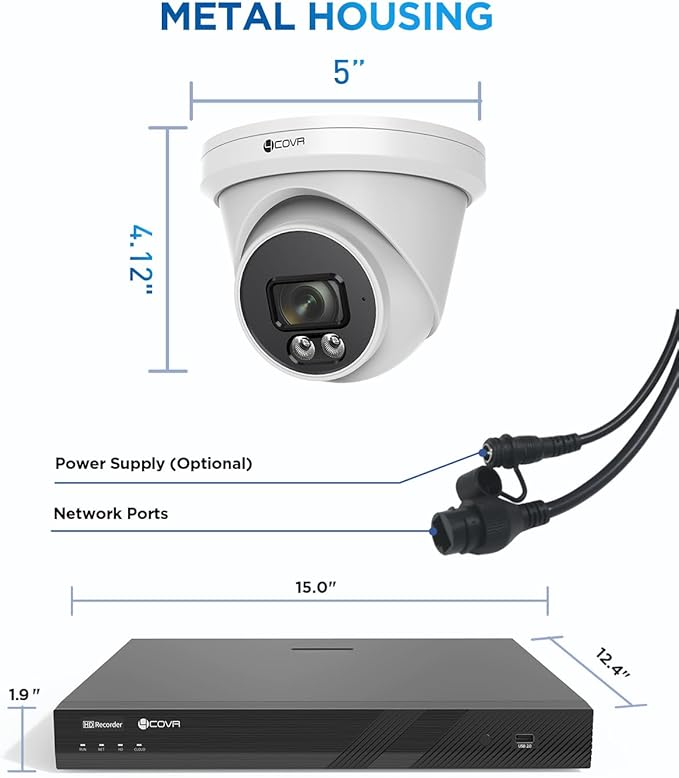 4COVR 4K PoE Security Camera System 16 Channel, AI Human Vehicle Detection & Night Vision, 12Pcs 8MP Wired Commercial Dome IP Camera IP67, 8MP NVR 4TB HDD, Business Surveillance Outdoor, LY97SA8M1612