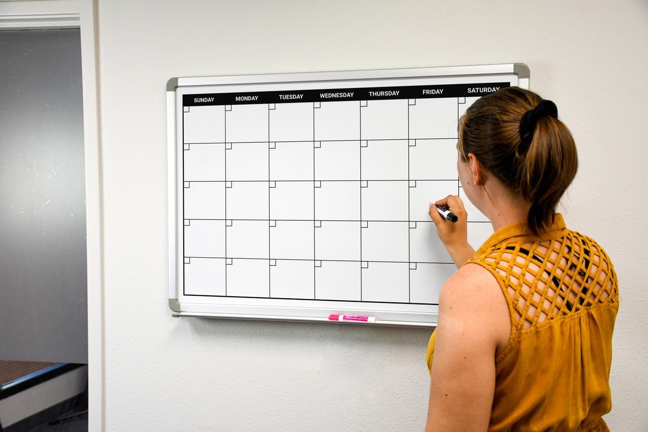 Month Calendar Dry-Erase Scheduling Whiteboard 48" x 36"