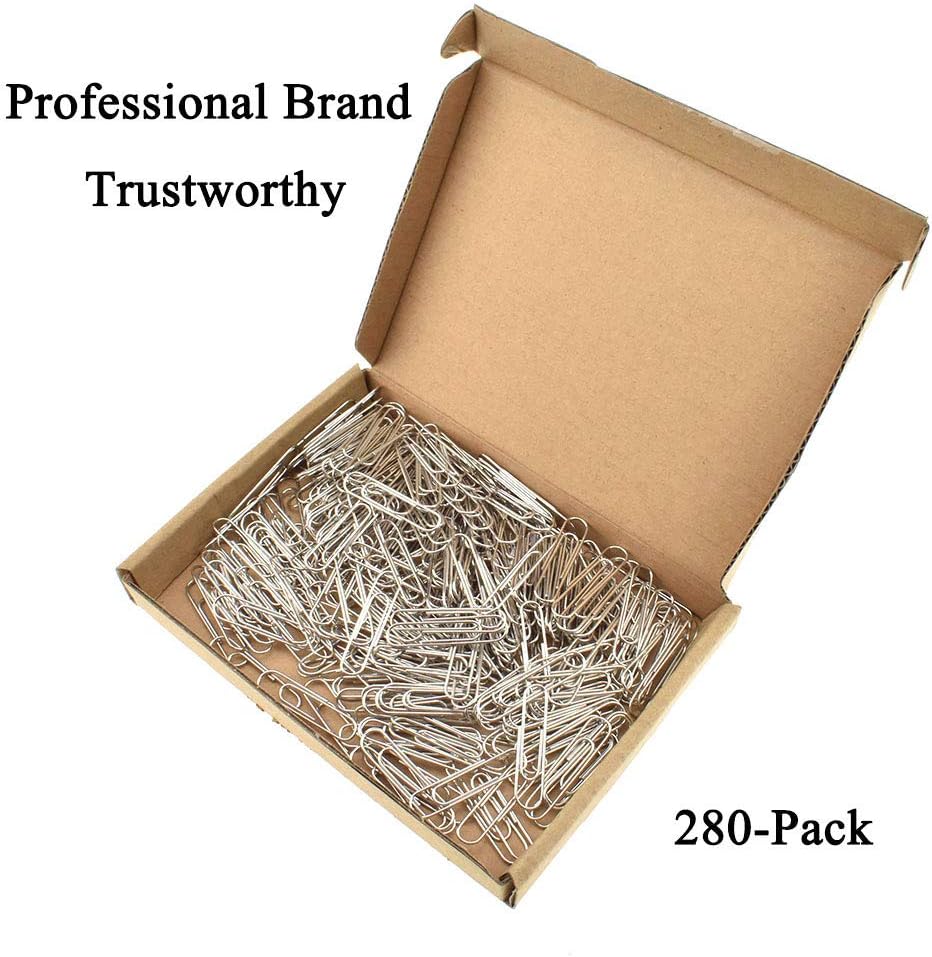 HAHIYO Paper Clips Sturdy 1.3”(33mm) Length 280 Pack Paperclips Heavy Duty Tight Grip Rust Proof Reusable Metal Bright Silver for Home Office School