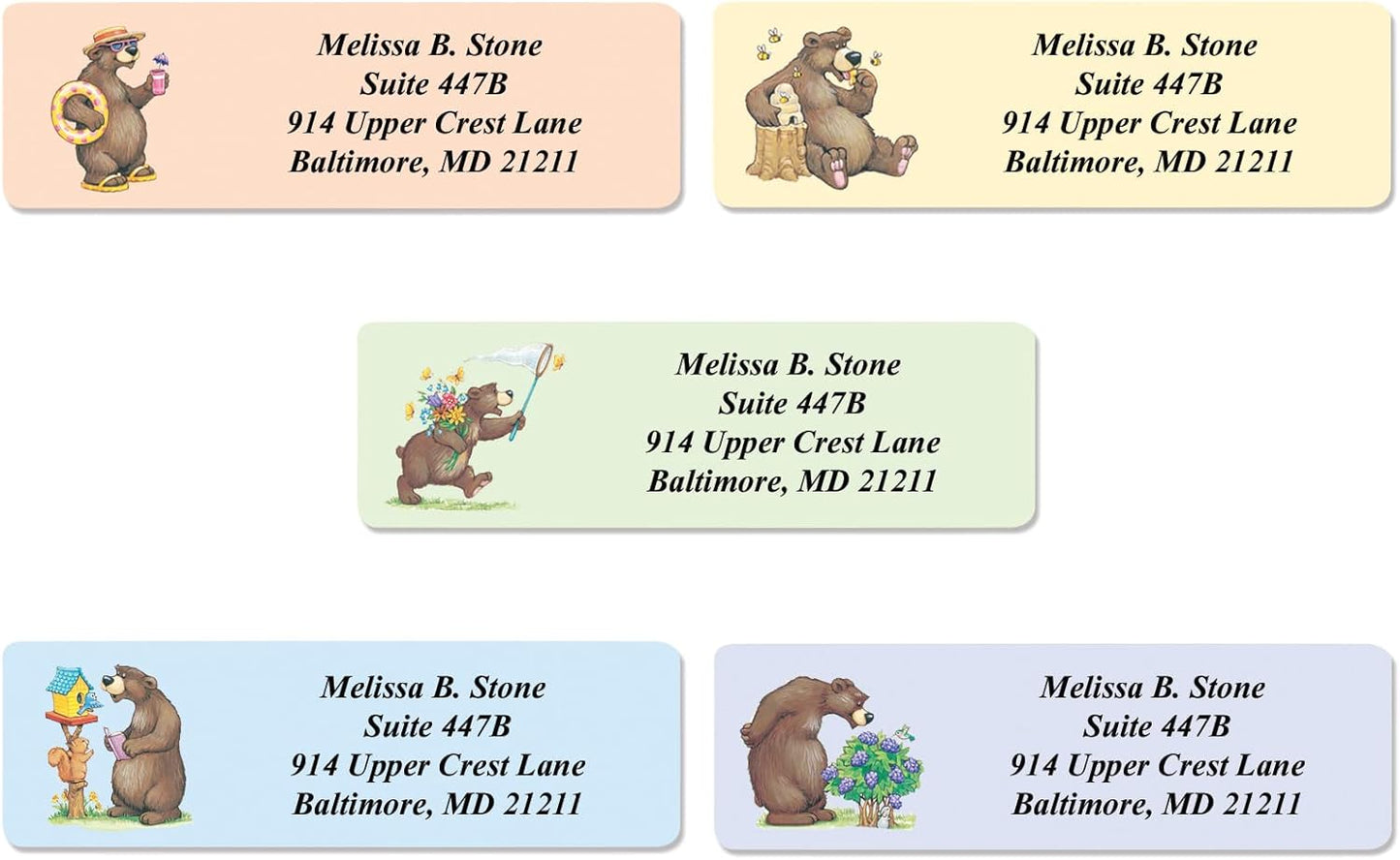 Bears Designer Assorted Rolled Address Labels with Elegant Plastic Dispenser