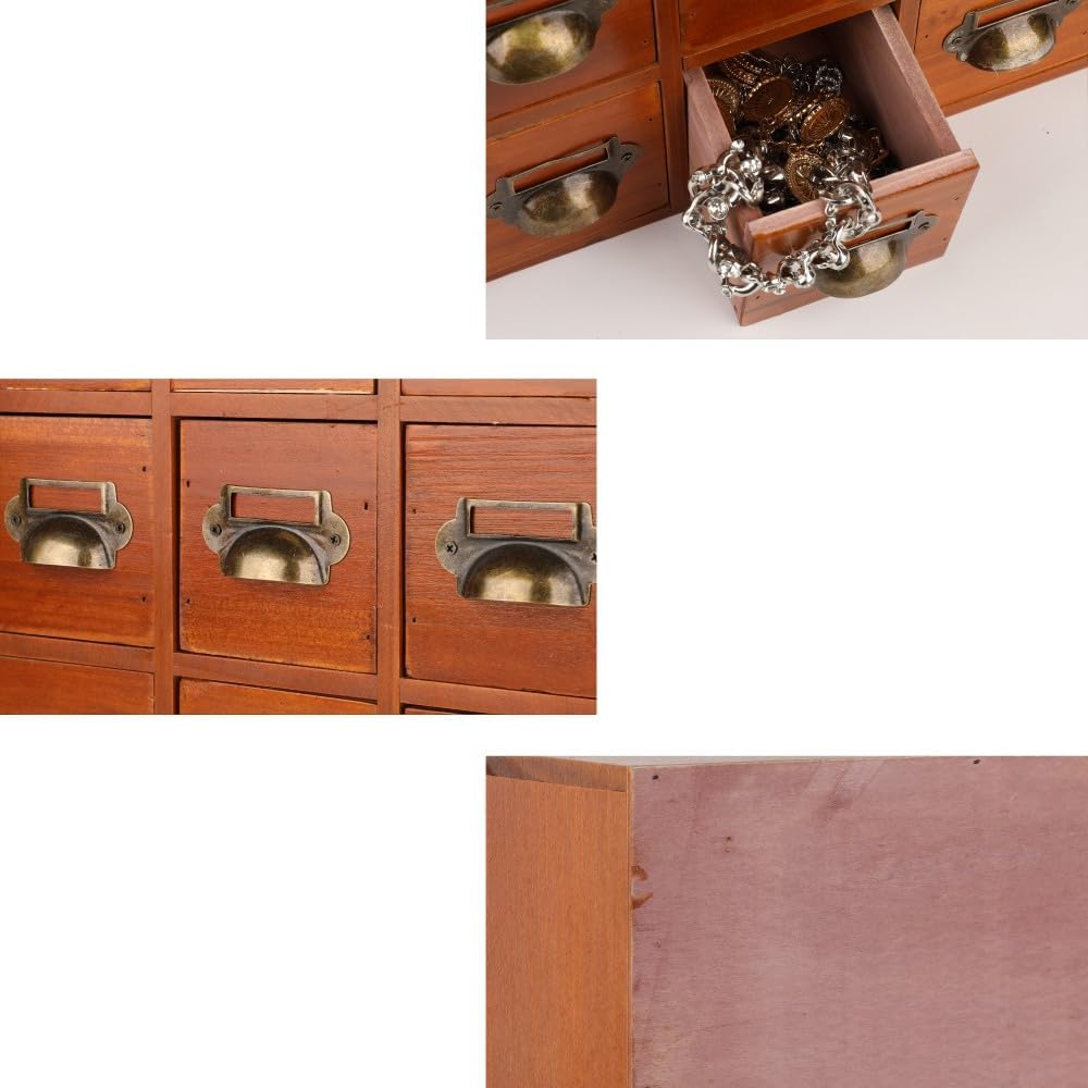 Apothecary Drawers Card Catalog Cabinet with 14 Drawers Wooden Card Catalog Wooden Storage Box for Desktop Organizer (Brown)