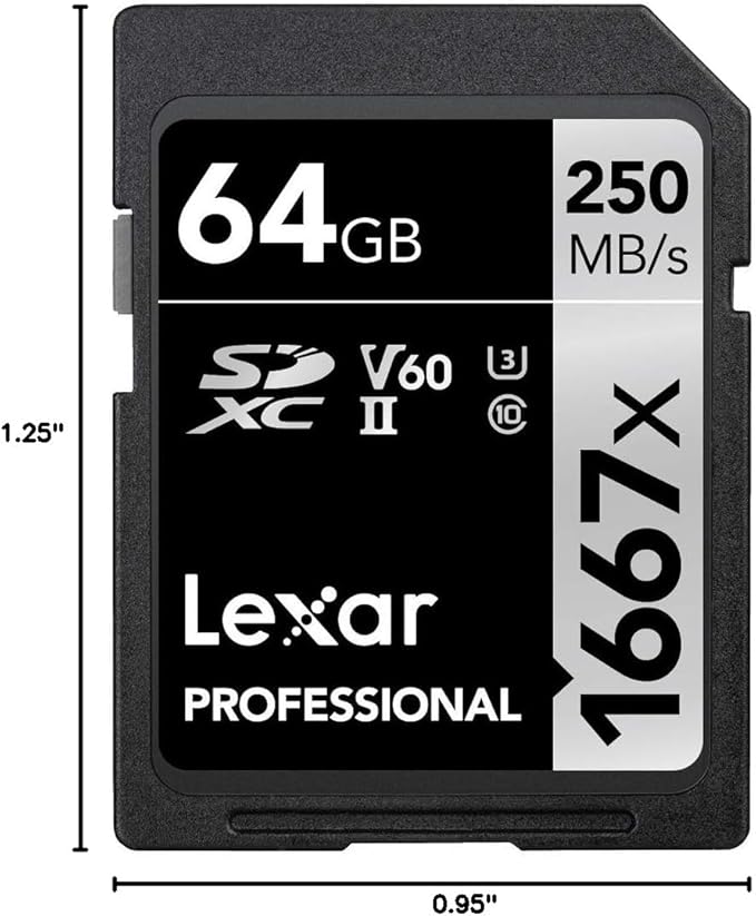 Lexar 64GB Professional 1667x SD Card, UHS-II, C10, U3, V60, Full HD, 4K, Up To 250MB/s Read SDXC Memory Card, for Professional Photographer, Videographer, Enthusiast (LSD64GCBNA1667)