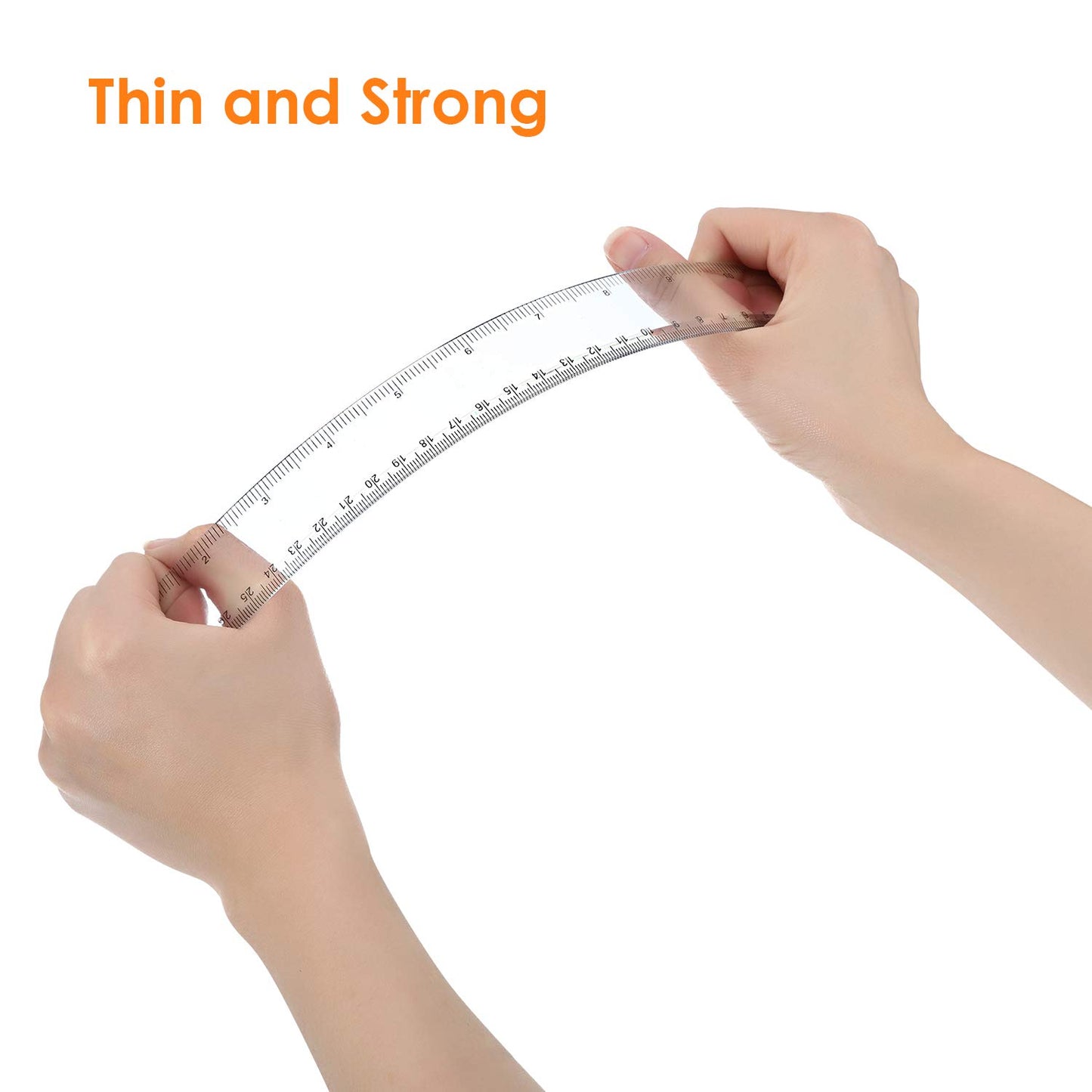 EBOOT 2 Pack Plastic Ruler Straight Ruler Plastic Measuring Tool for Student School Office (Clear, 12 Inch)