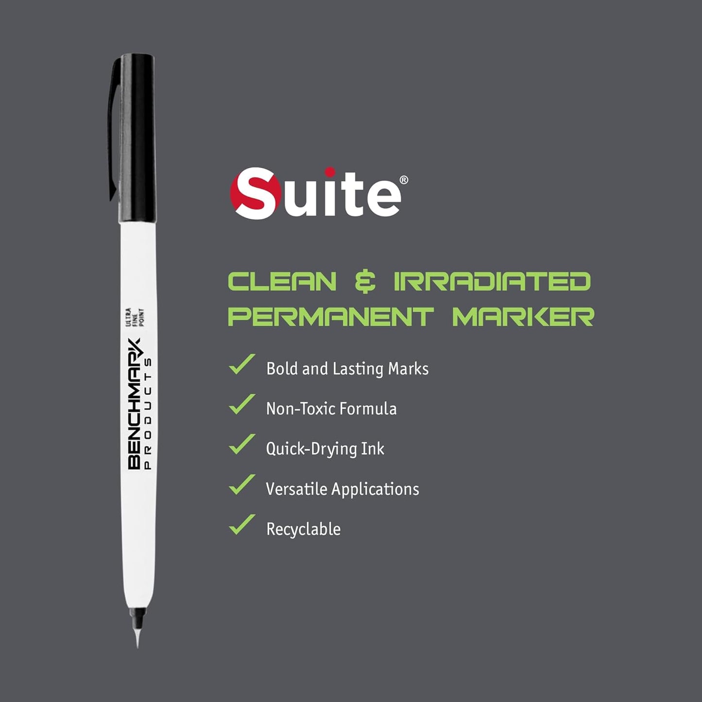 Suite Clean & Irradiated Permanent Marker, Black, 1/Bag, 10 Bags/Pack