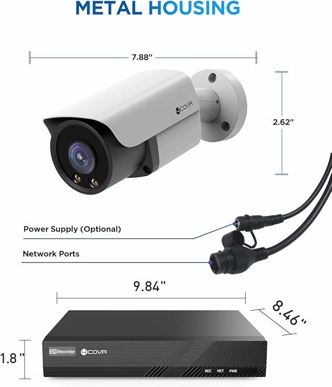 4COVR PoE Security Camera System 4K, 2 Way Audio Talk & Smart Color Night Vision, 4X 8MP Bullet PoE IP Camera IP67 Person Vehicle Detection, 8CH 4K NVR 2TB HDD, 24/7 Home Video, LY37YX8M0804