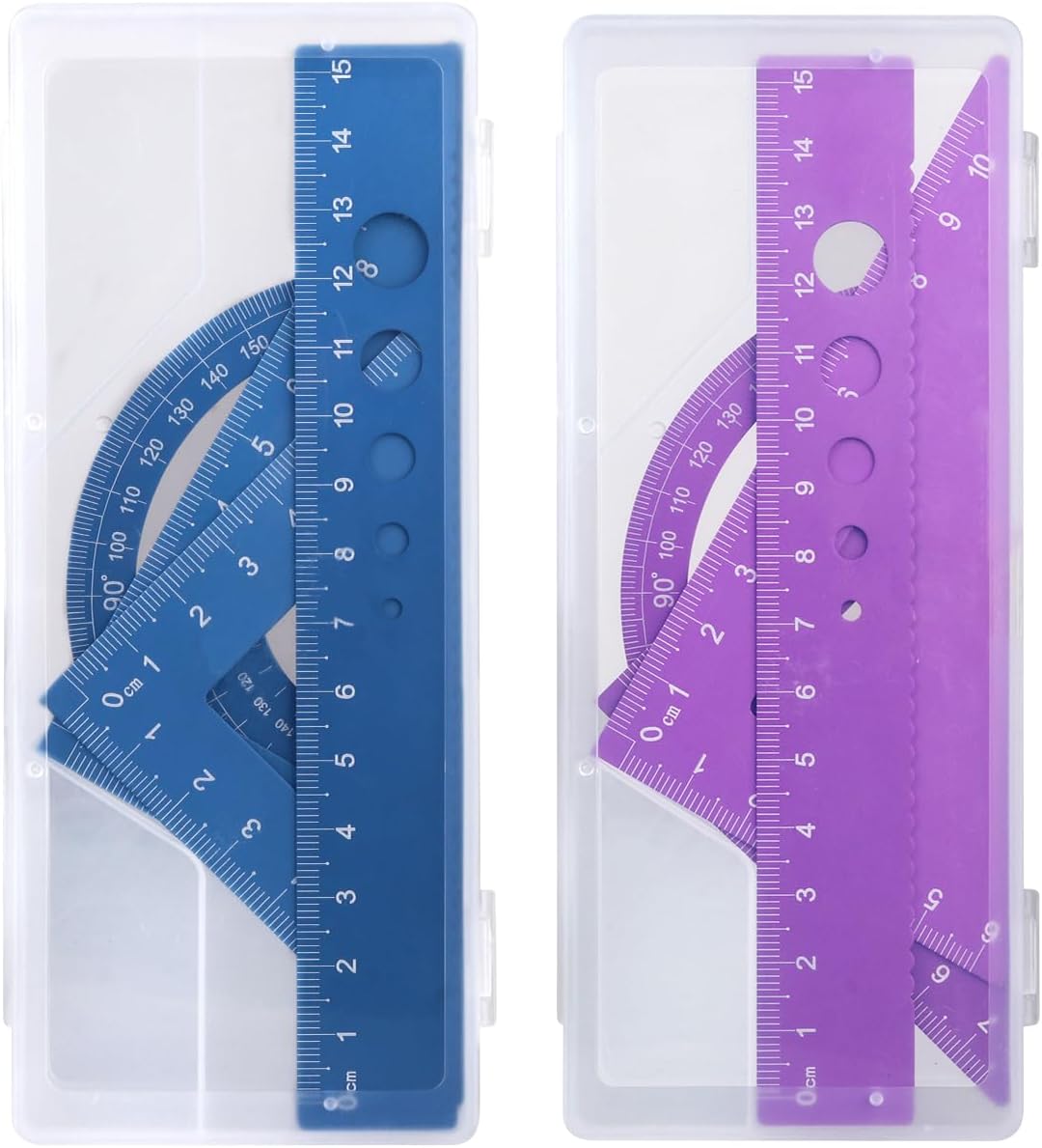 Honagu Triangular Ruler Set, 8 Pieces/2 Sets Aluminum Alloy Ruler, Metal Drafting Ruler, Geometric Protractor for Students, Draftsmen, Engineers, School Office Supplies (Blue+Purple)