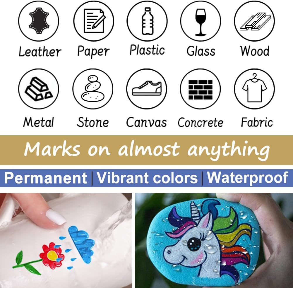 Overseas 48 White Paint Pens, Oil Based Permanent Markers Set - Quick Drying, Waterproof, Fade-Resistant, Medium Tip Paint Markers Bulk for Wood, Metal, Rock, Ceramic, Plastic, Canvas, Glass, Rubber