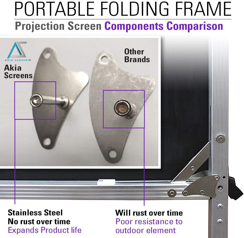 Akia Screens 120 inch Portable Outdoor Projector Screen with Stand and Bag 16:9 8K 4K Ultra HD 3D Adjustable Height Foldable Projection Screen Silver for Movie Video Home Theater AK-OS120H1