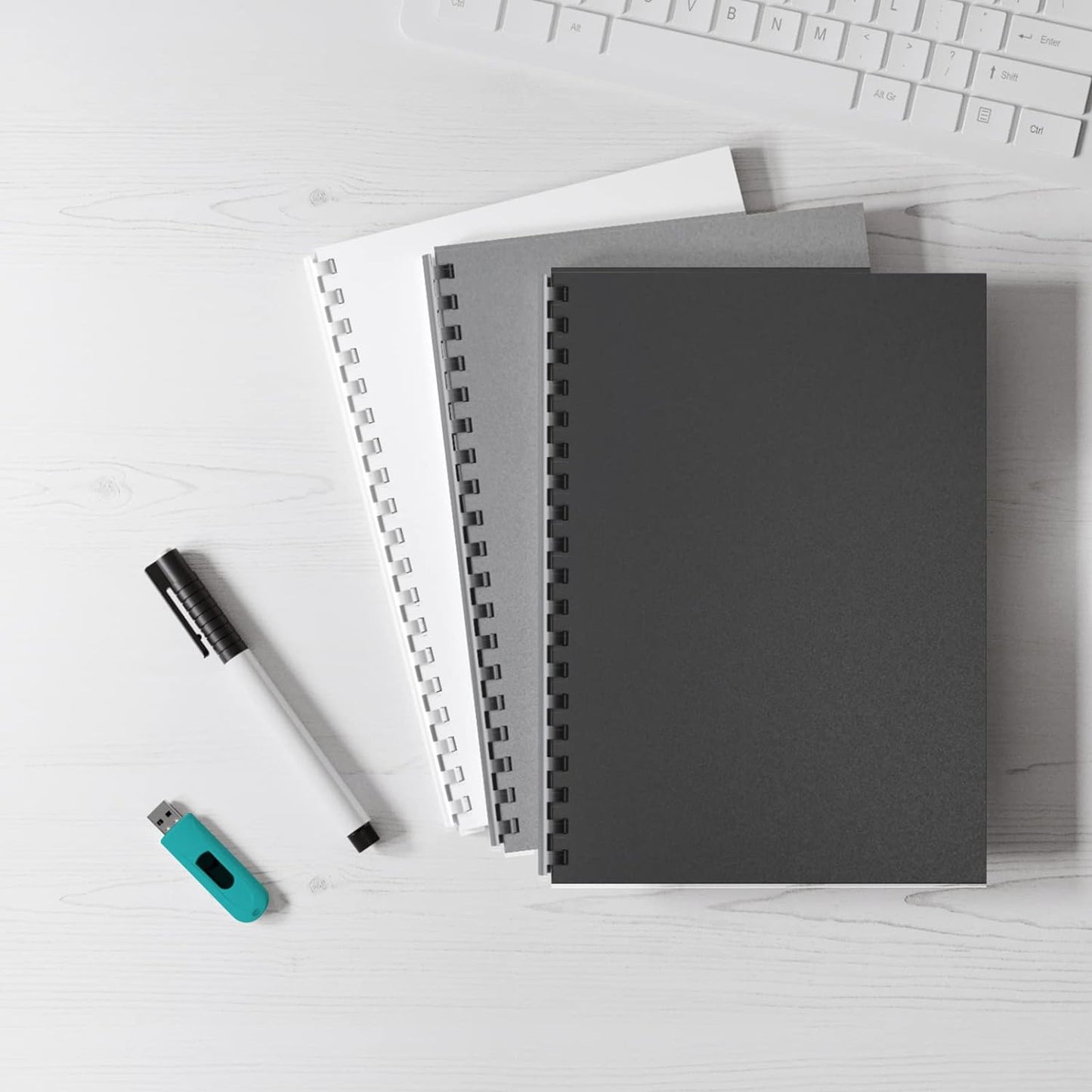 Binditek 100 Pack 16 Mil Sand-Textured Polycover - Plastic Binding Cover for Letter Size - Business Reports and Proposals - Lightly Sanded Finish - Square Corners, Un-Punched, Black