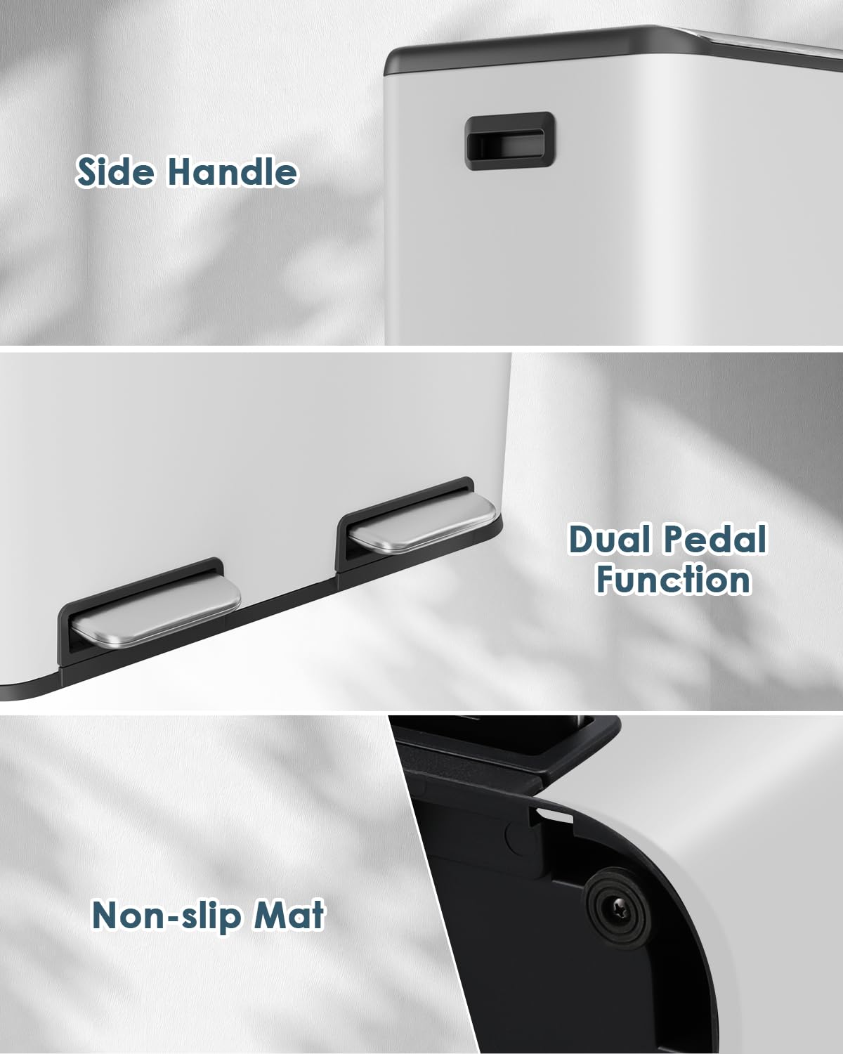 Arlopu 16Gal Dual Trash Can w/2 Built-in Box for Odor Control, Hands-Free Kitchen Garbage Bin, Recycle Waste Dustbin, Soft-Close Lid, 2 Buckets,Foot Pedal, Side Handle, Airtight,for Home Office