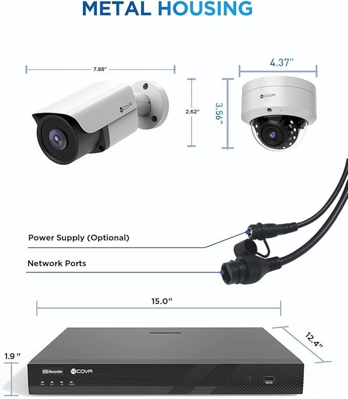4COVR PoE 16 Camera Security System for Business, AI Human Vehicle Detection, 8 Dome IK10 Vandal-Proof 8 Bullet 5MP Wired IP Camera IP67, Remote Access, 16 Channel 4K NVR with 4TB HDD, LYH54A5M1616