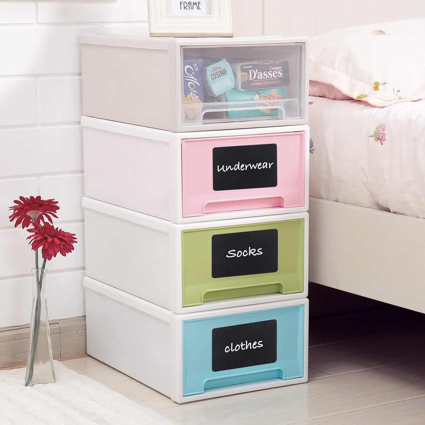 ONUPGO Chalkboard Pantry Labels - 48 Pack Large Stickers for Big Bins Boxes, Food Labeling, Waterproof Kitchen Pantry Names for Containers and Jars