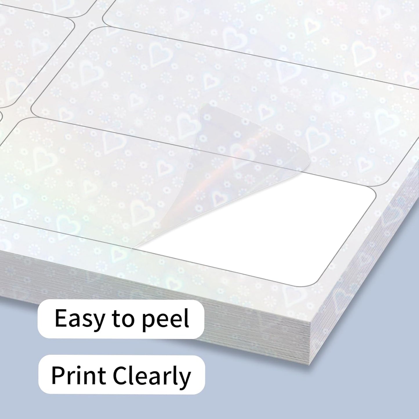 STARLIBOO Transparent Stickers Labels -1" x 2-5/8" Clear Address Labels Mailing Stickers for Laser/Inkjet Printer 8.5"×11"- 20 Sheet (Clear Holographic Heart)
