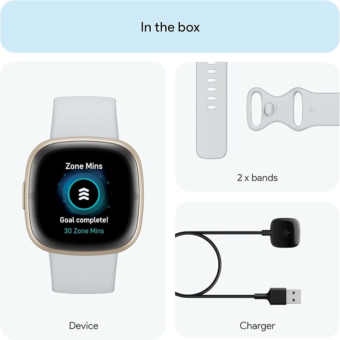 Fitbit Sense 2 Advanced Health and Fitness Smartwatch with Tools to Manage Stress and Sleep, ECG App, SpO2, 24/7 Heart Rate and GPS, Blue Mist/Pale Gold, One Size (S & L Bands Included)