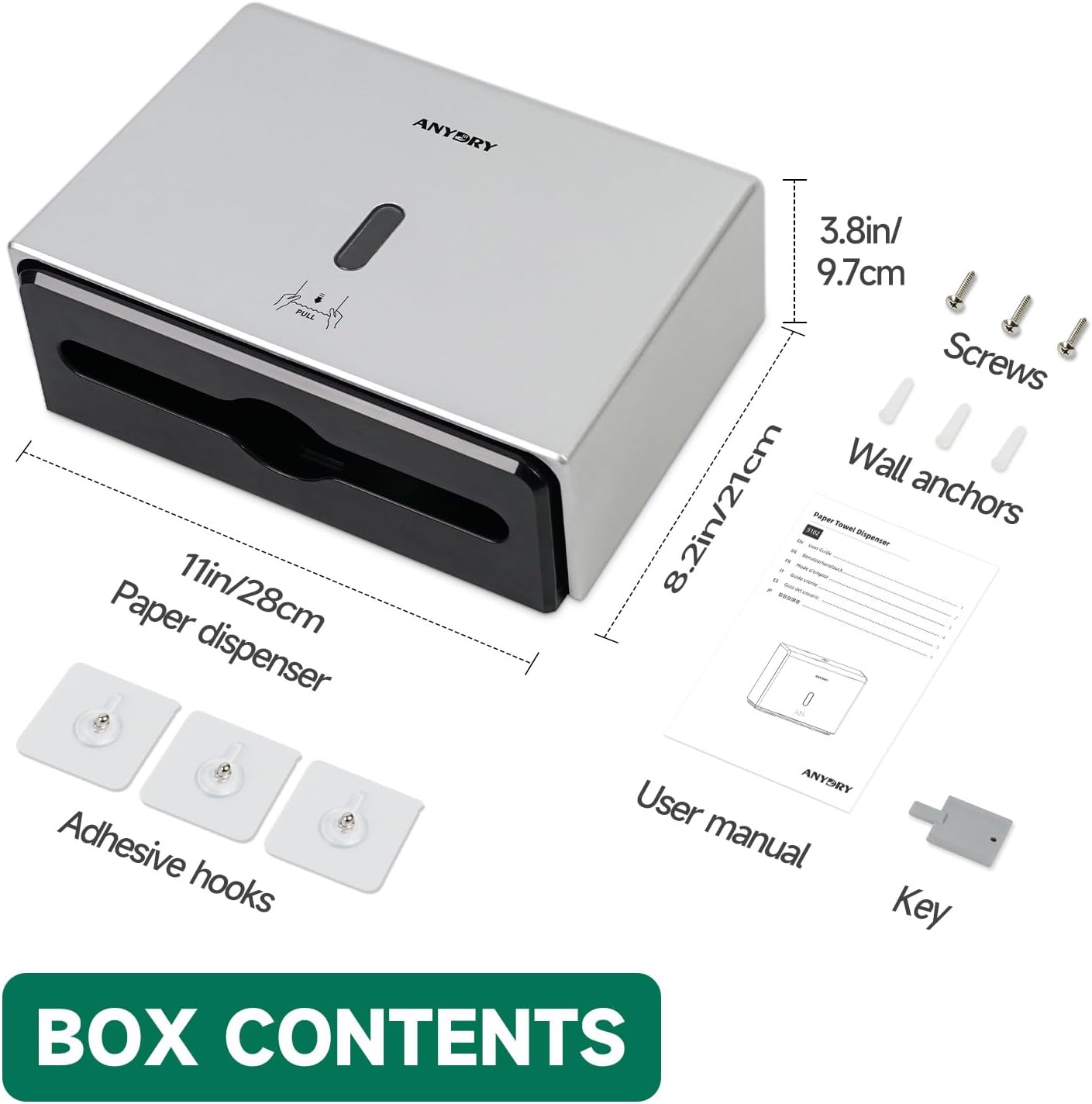 Wall-Mounted Paper Towel Dispenser – Fits Tri-Fold Towels up to 10x3.1 Inches, Holds 200 Sheets, Ideal for Home & Commercial Use (Silver)