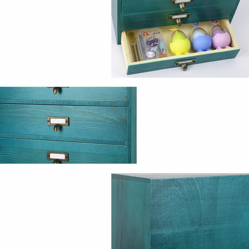 Large Wooden Drawers Rustic Desk Organizers and Accessories Wooden Storage Dox with Drawer Paper Storage Drawers Wood File Organizer Library Card Catalog Cabinet Apothecary Cabinet (L-BLUE)