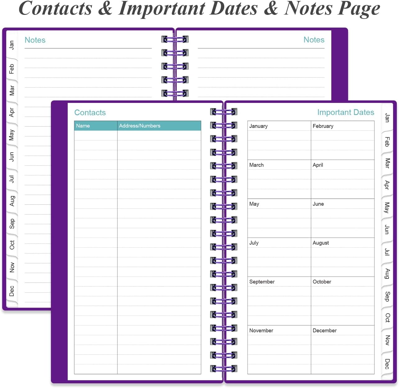 2025-2026 Pocket Planner/Calendar - 2025-2026 Planner from July 2025 - June 2026, Planner 2025-26 with 12 Tabs, Twin-Wire Binding, Inner Pocket, 3.75" x 6.75, Purple