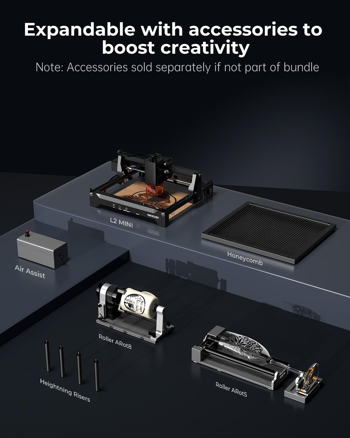 Laser Cutter and Engraver Machine, Woxcker L2 Mini 10W High-Precision No Need Installation for Metal, Wood, Acrylic, Leather, Glass Support Expansion Module (Class 1 Output Wattage: 10000 mW)
