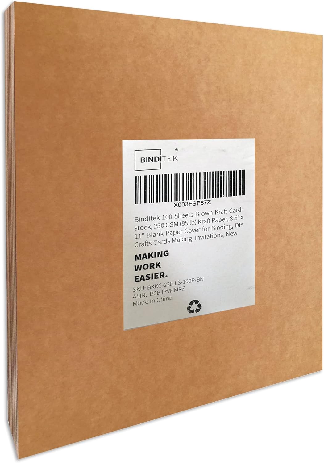 Binditek 100 Pack 12 Mil Paper Binding Covers, 230GSM (85lb), Brown Cardstock, 8.5 x 11", Kraft Paper, Un-Punched, Invitations, DIY