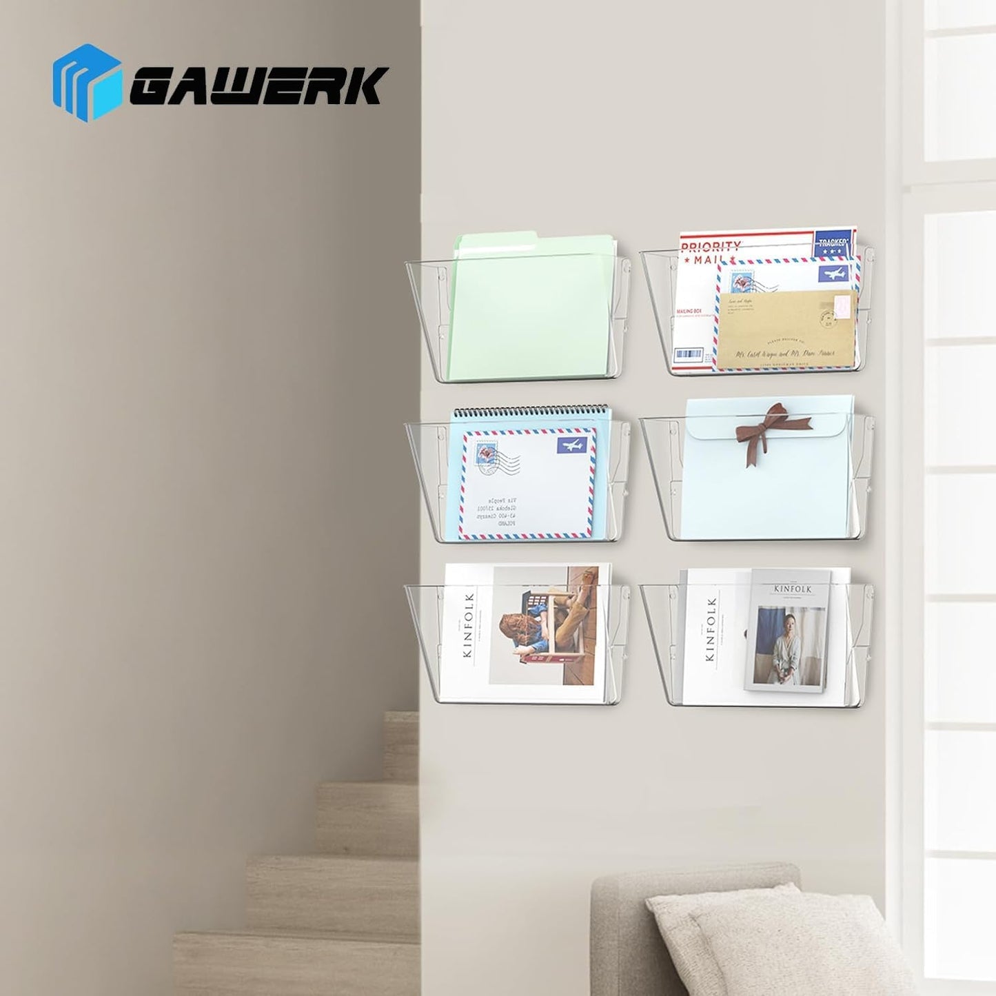 3 Pack Clear Acrylic Single Pocket, Plastic Hanging Wall Mount File Holder for Office Home, Clear