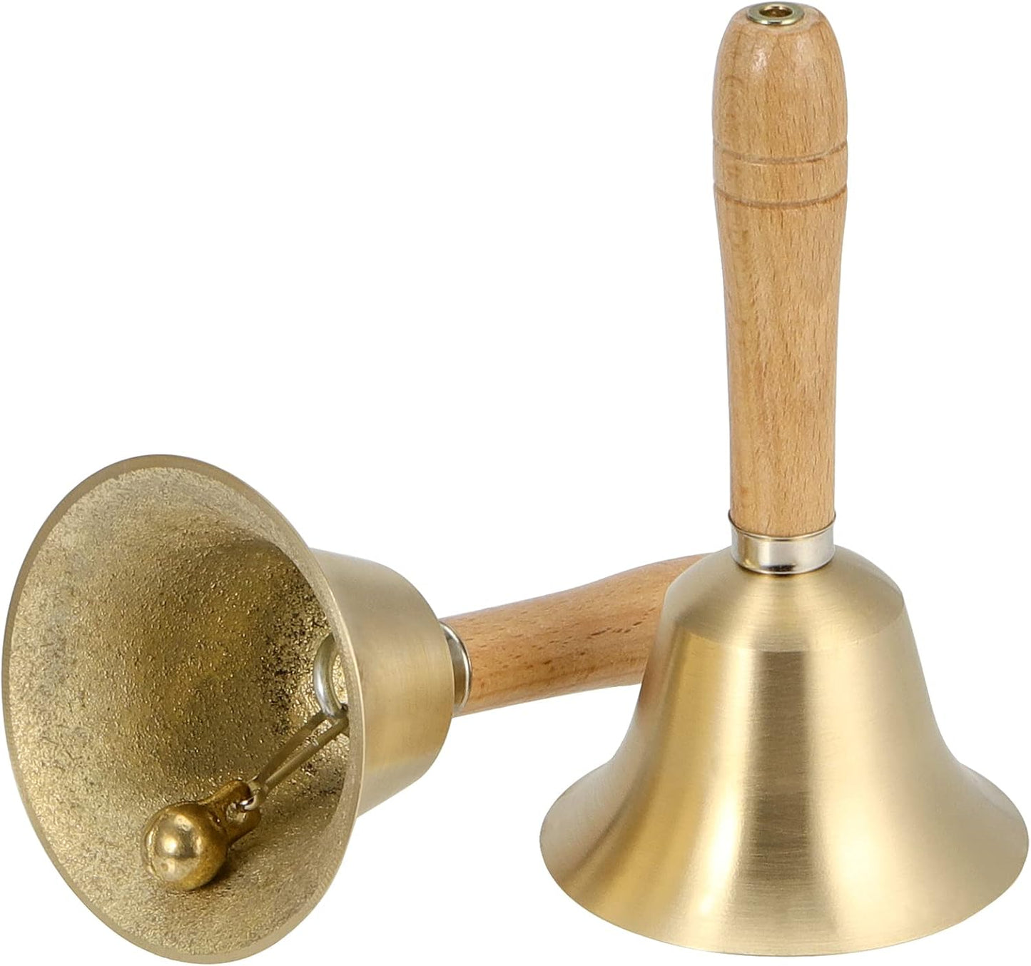 SINJEUN 4 PCS 6 Inch Brass Hand Bell, Solid Brass Hand Call Bells with Wooden Handle, Loud Ringing Bell Restaurant Call Service Bell for Christmas, School, Home, Restaurant, Bride Wedding