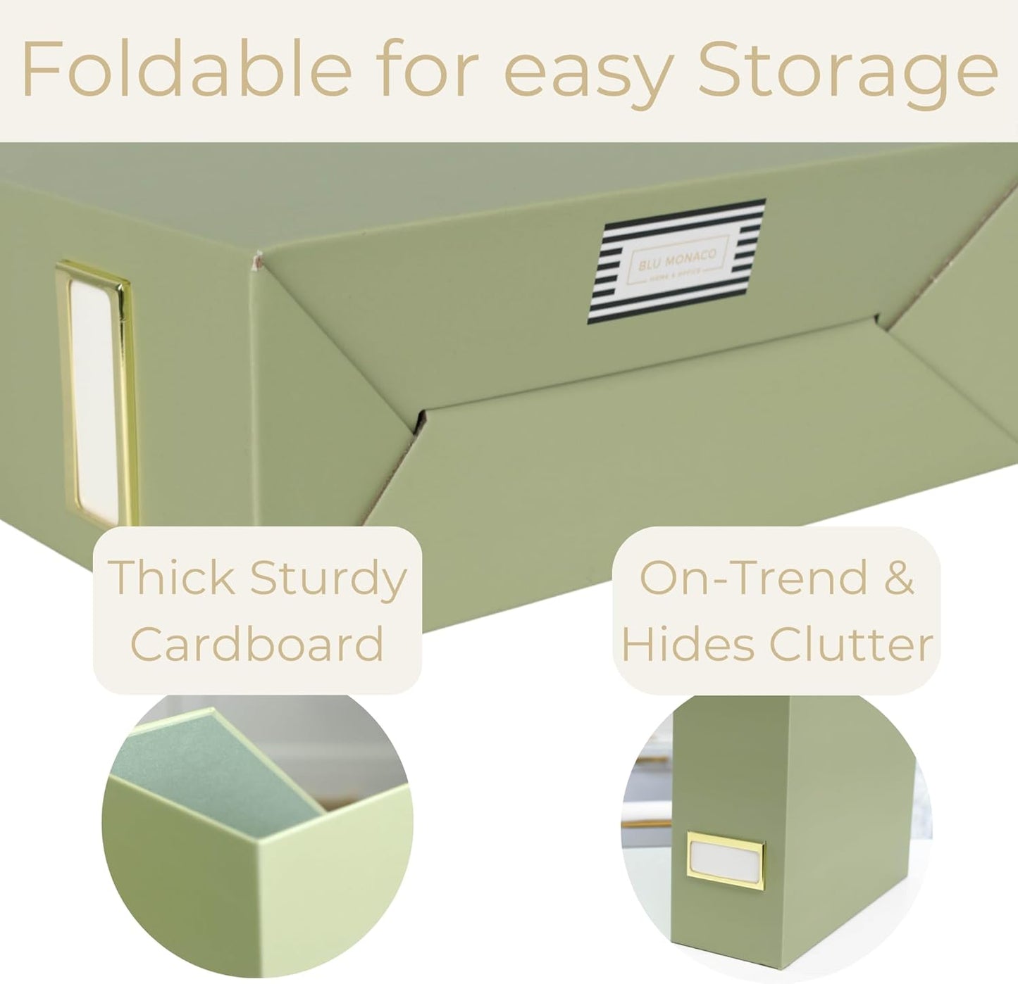 BLU MONACO Set of 6 Foldable Magazine File Holders in Earth Green – Sturdy Cardboard Vertical Organizers with Label Holders – Office File Storage Box, Desk Organizer, Paperwork and Document Holder