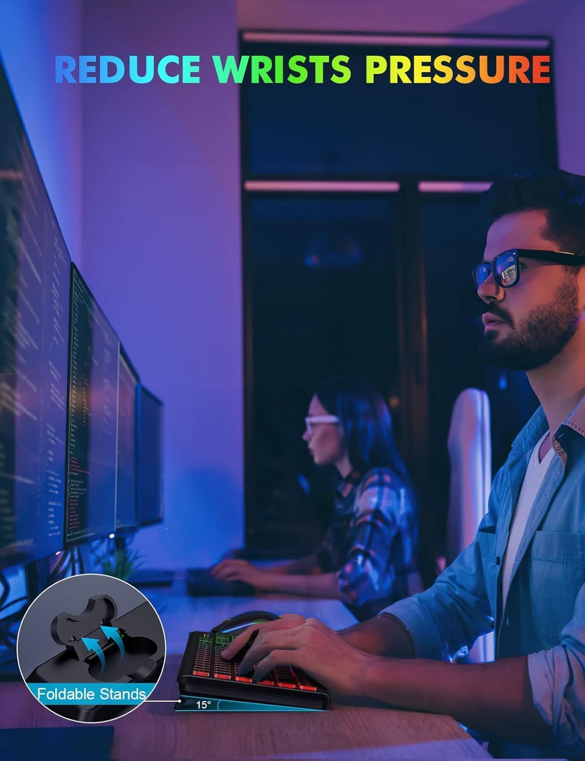 Wireless Keyboard and Mouse Combo - RGB Backlit, Rechargeable & Light Up Letters, Full-Size, Ergonomic Tilt Angle, Sleep Mode, 2.4GHz Quiet Keyboard Mouse for Mac, Windows, Laptop, PC