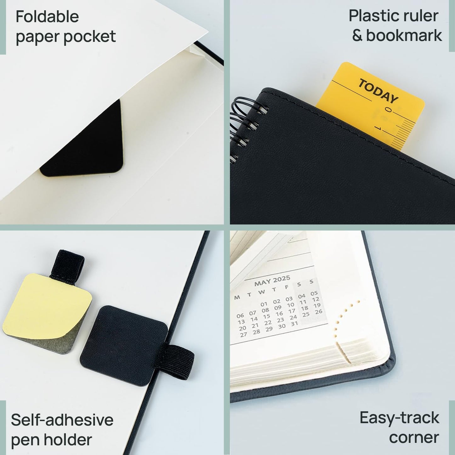 POPRUN Pocket Planner 2025-2026 (Purse Size 4'' x 6.25'') Academic Small Calendar (July 2025 - June 2026) with Hourly Time Slots, 100GSM Thick Papers, Spiral Leather Cover - Grey