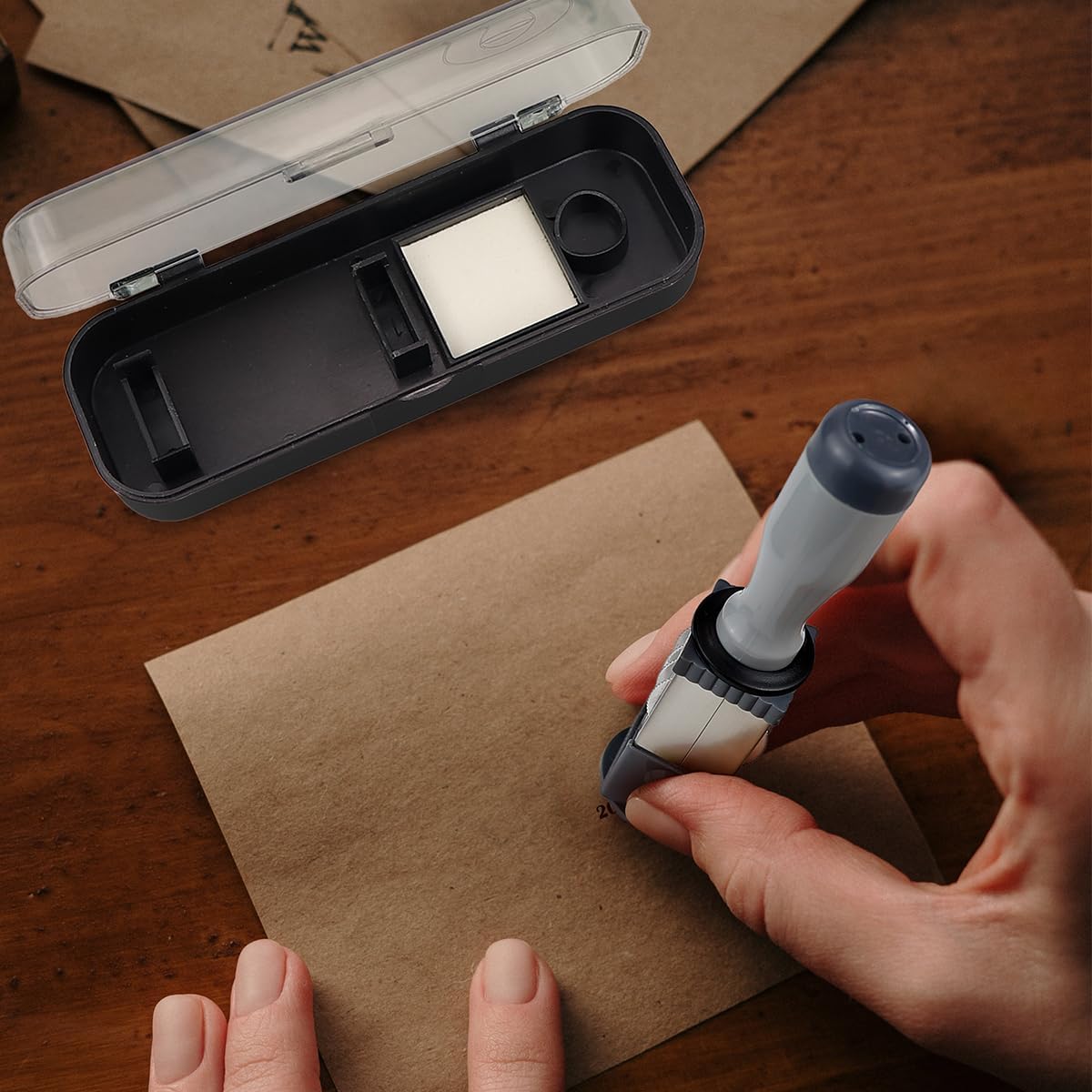 Portable Number & Time Stamp - Small Round Plastic Handheld Business Date & Year/Month/Day Stamp - 21MM