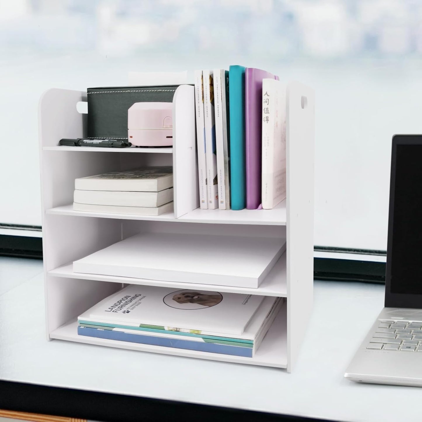 SONGWAY Desk File Organizer with Handle - Desktop File Sorter, Paper Storage Holder, Paper Letter Tray, Desk Organizers and Storage for Home Office School