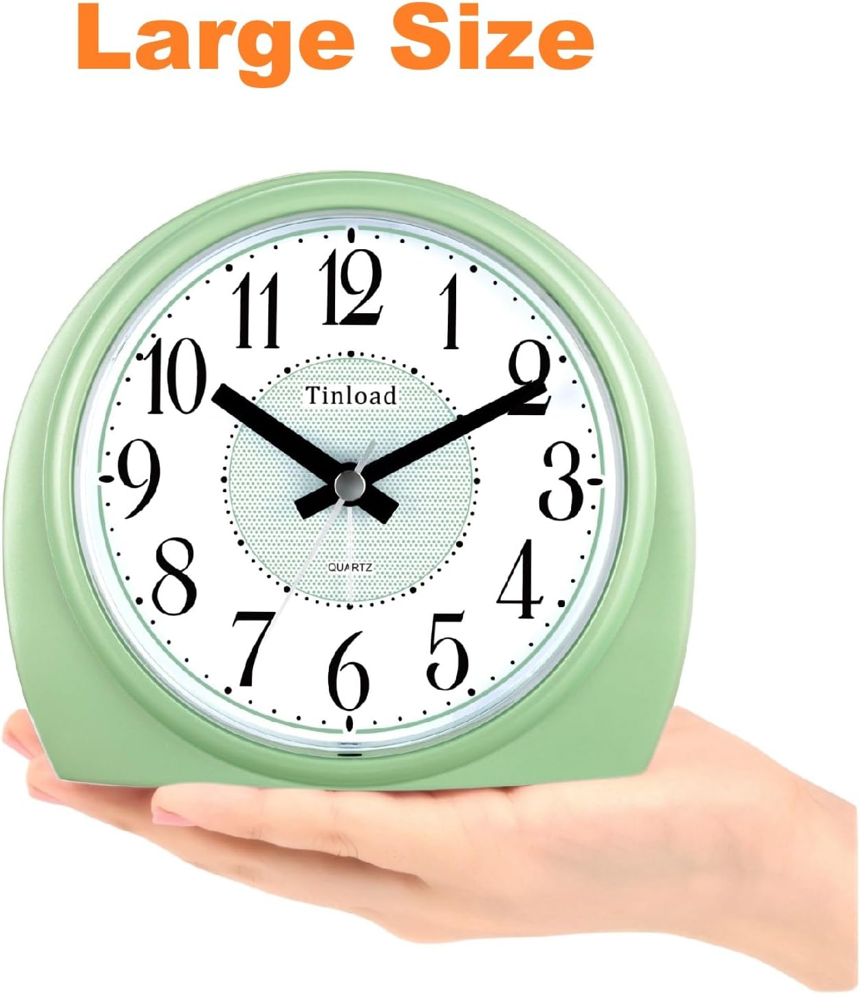 5.5" Large Analog Alarm Clock Silent Non Ticking, Gentle Wake, Beep Sounds, Increasing Volume, Battery Operated Snooze and Manual Light, Easy Set