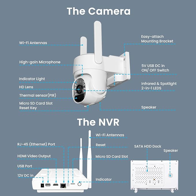 xmartO 100% Wire-Free Solar PTZ Home Security Camera System Wireless, 8-Set 2K 4MP QHD CCTV Camera Kit with 4K 10CH Expandable WiFi NVR and Past 90-Day Video Storage, All-Weather Solar Charge