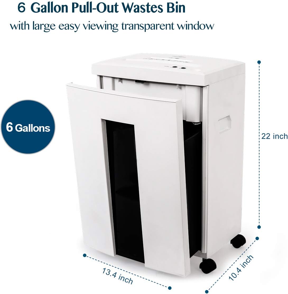 WOLVERINE 10-Sheet Super Micro Cut High Security Level P-5 Heavy Duty Paper/CD/Card Ultra Quiet Shredder for Home Office by 60 Mins Running Time and 6 Gallons Pullout Waste Bin SD9112(White ETL)