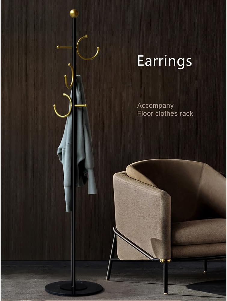 BUZUYE Modern Coat rack with marble base,Coat rack freestanding heavy duty with gold hooks,Entryway coat rack stand Coat Tree freestanding coat hanger stand for Hanging Clothes, Hats, Bags