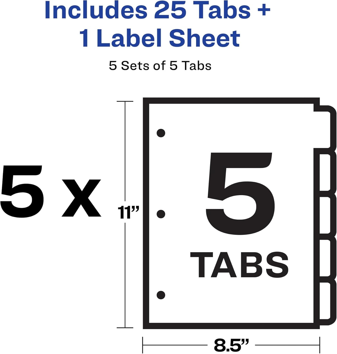 Avery 5 Tab Dividers for 3 Ring Binder, Easy Print & Apply Clear Label Strip, Index Maker Customizable White Tabs, 10-Pack of 5 Sets, 50 Sets Total (11436)