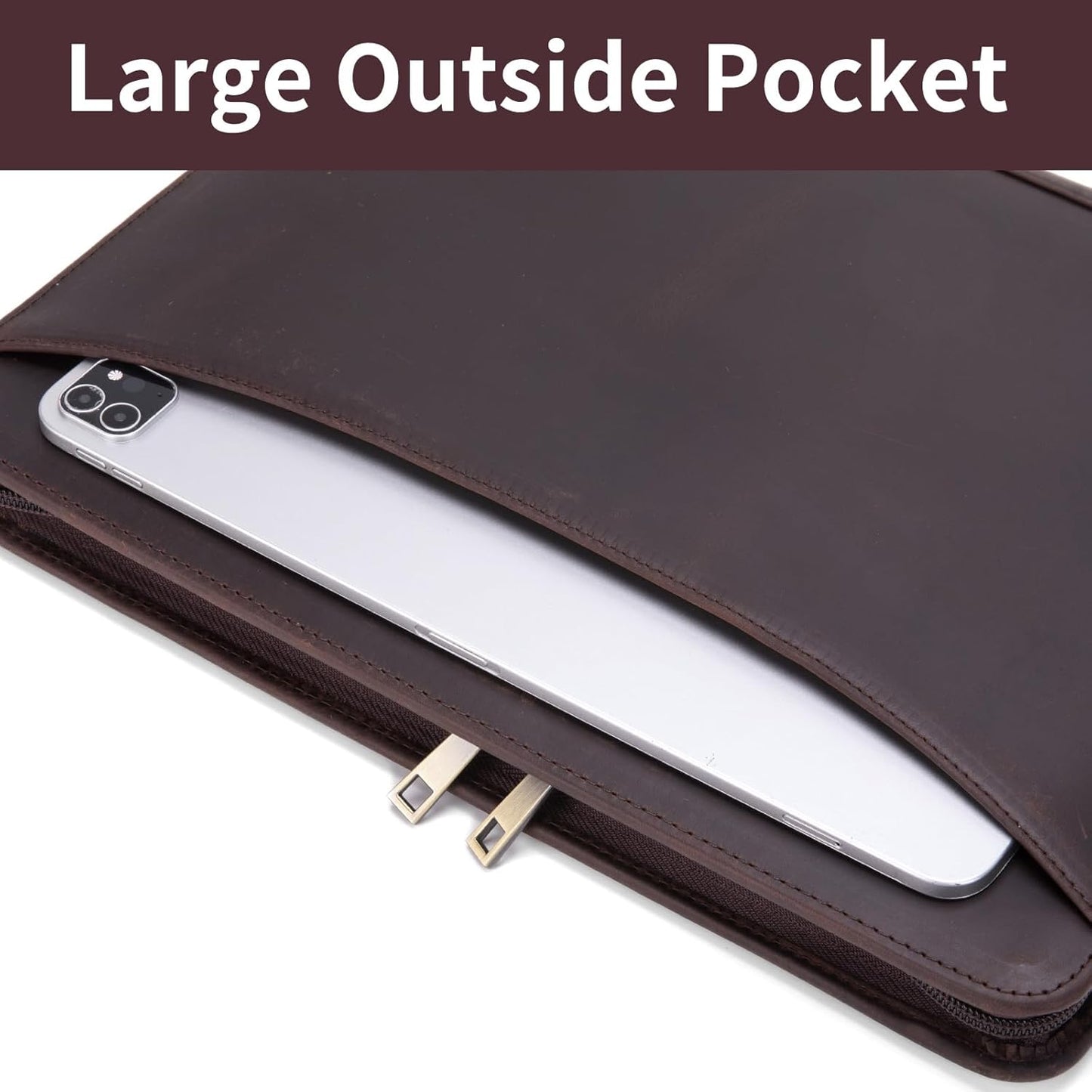 Personalized 3 Ring Binder Genuine Leather Portfolio, Front Pocket, Custom Engraved 8.5 x 11 Zippered Laptop Organizer for Men and Women, Professional Business Work Padfolio, Dark Brown