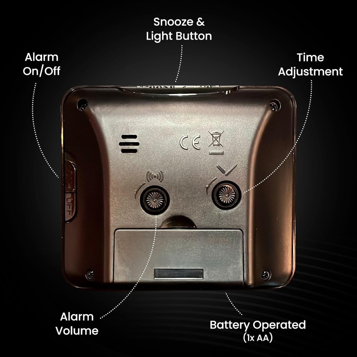 Miykon Small Square Analog Alarm Clock – Silent Non-Ticking, Battery Operated with LED Light & Snooze – Desk, Table, Travel or Bedside Clock for Bedroom, Office, Bathroom – Black 4 Inch