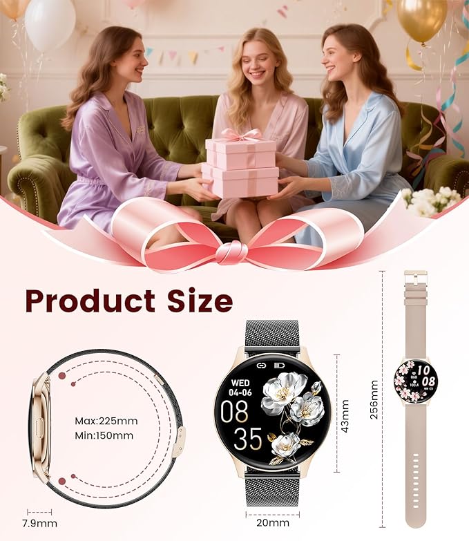 Smart Watches for Women with Make/Answer Calls, 7,99 mm Ultra-Thin Elegant Fitness Tracker with 1,43'' HD AMOLED Display, IP68 Waterproof, 110+ Sports Modes, Women's Health for iOS Android, Black Gold