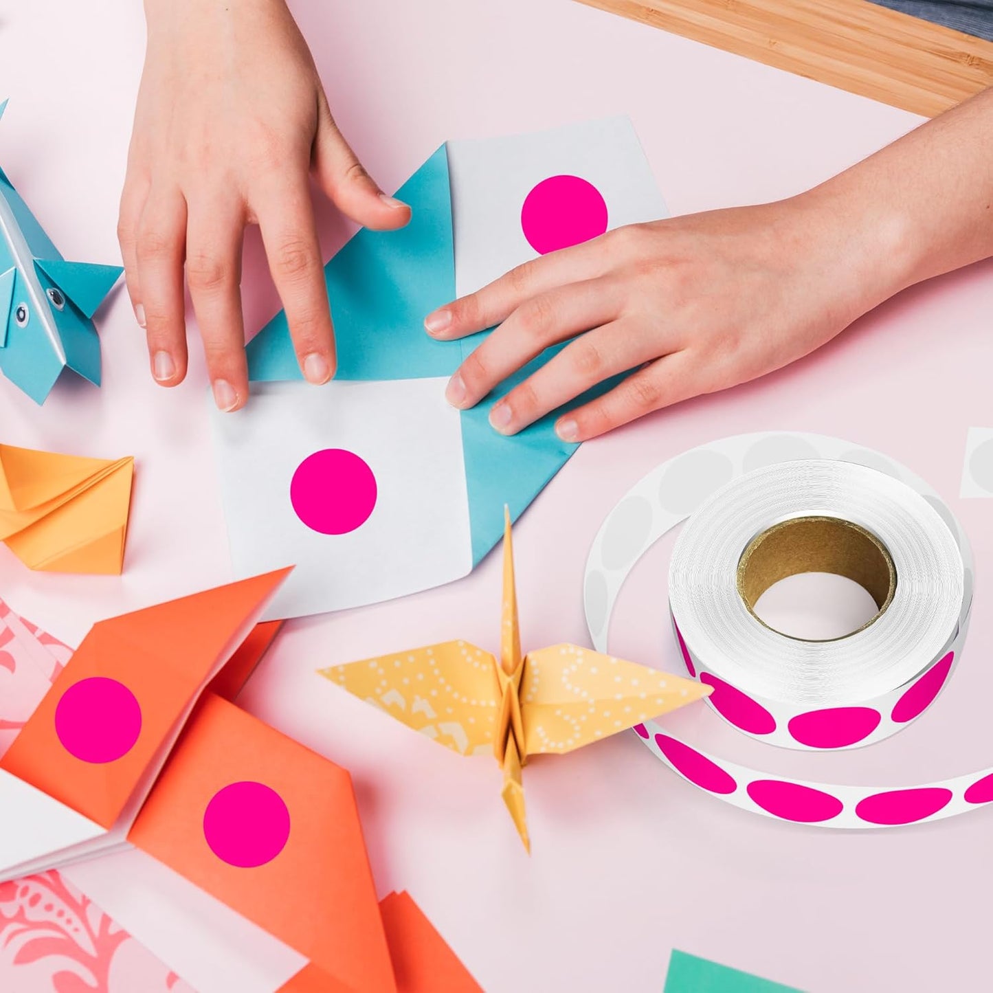 1 Inch Round Color Coding Labels, 1000 PCS Per Roll Fluorescent Pink Color Coded Dot Stickers, Round Color Dot Labels for Organizing, Filing, and Storage