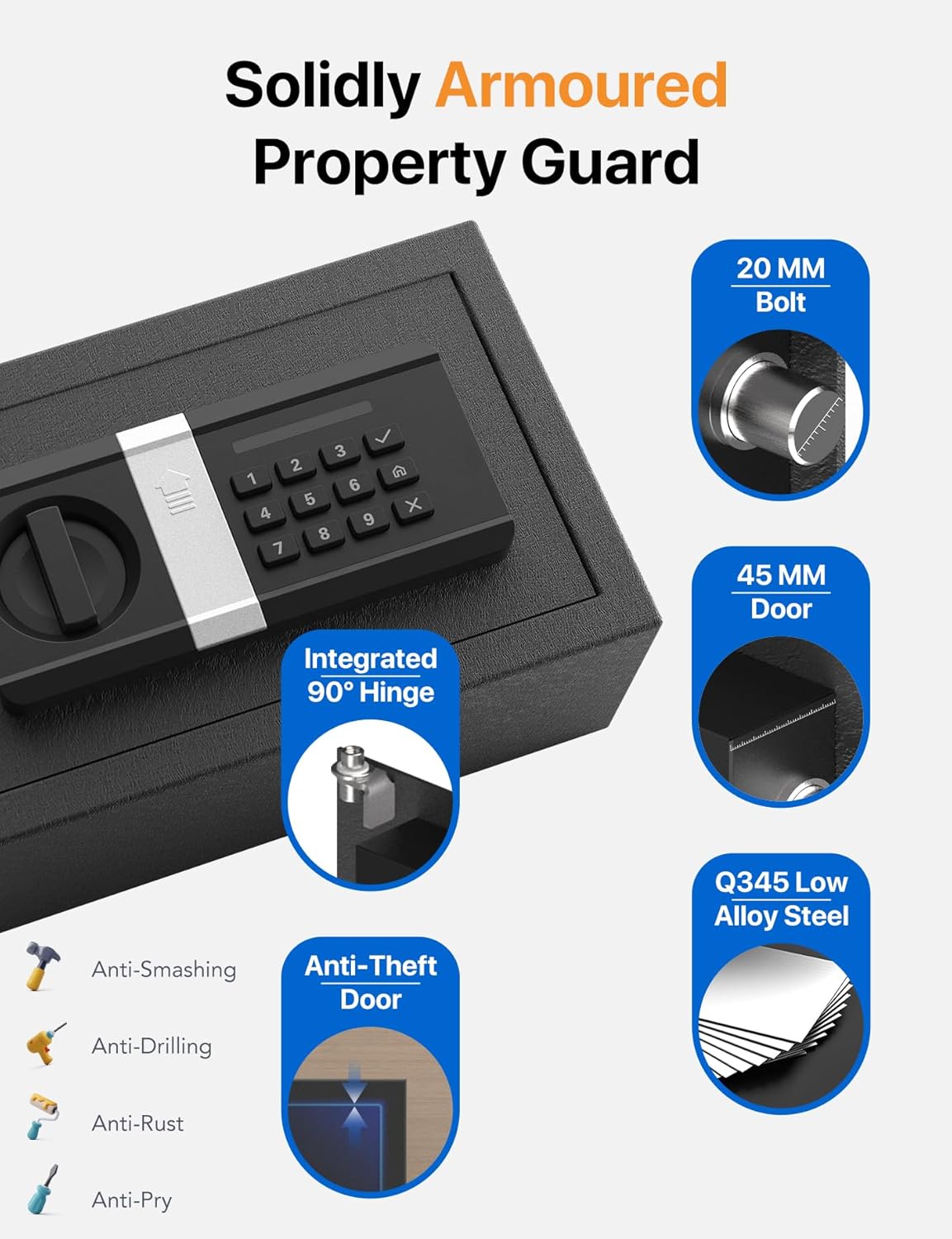 FORFEND Smart Home Safe | WiFi Safebox App Lock/Alarm | Voice Command, Kidnap Alarm, Tamper Detect, Frozen Mode, Sub Account| Digital Safes Anti Theft