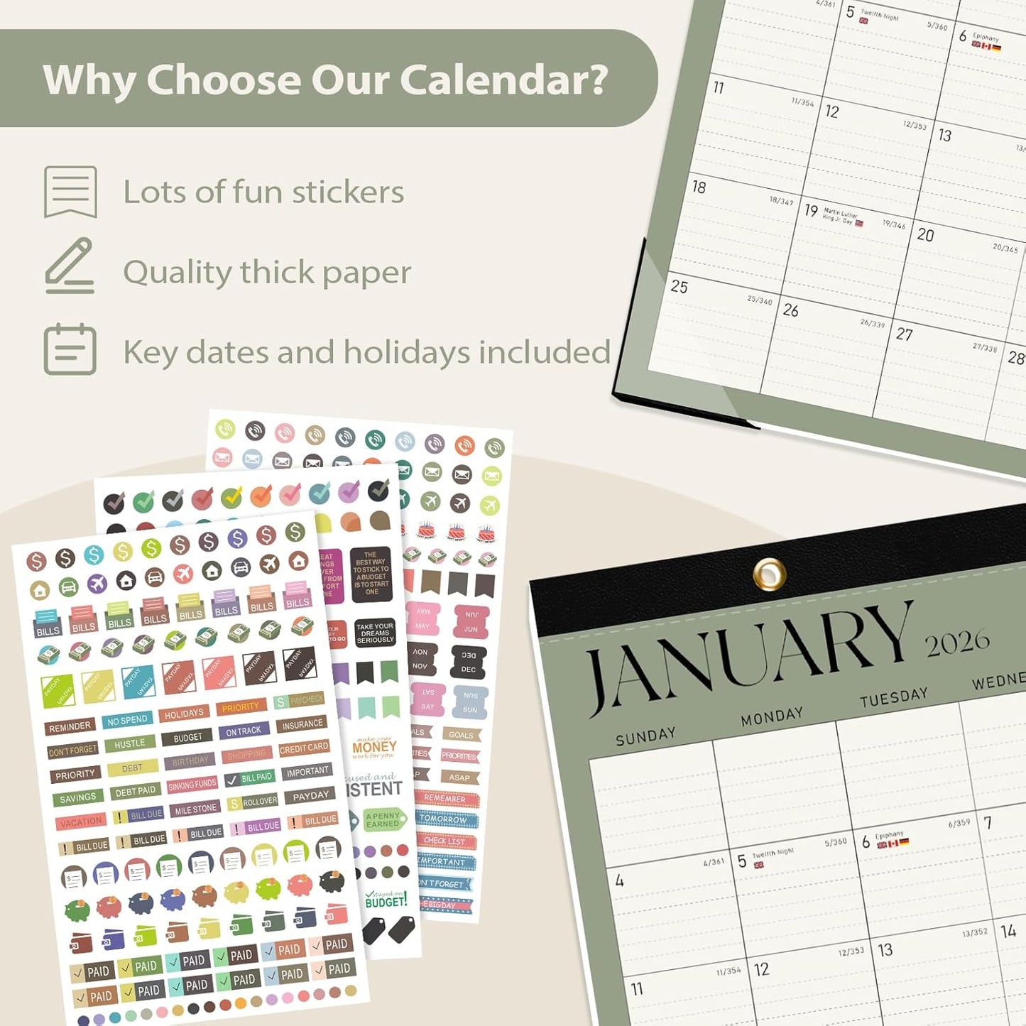 2026 Desk Calendar, Large Desktop/Wall Monthly Calendar (Jan. 2026 - Jun. 2027) 17'' x 12'' School Year Desk Planner for Teacher Family School Office Supplies